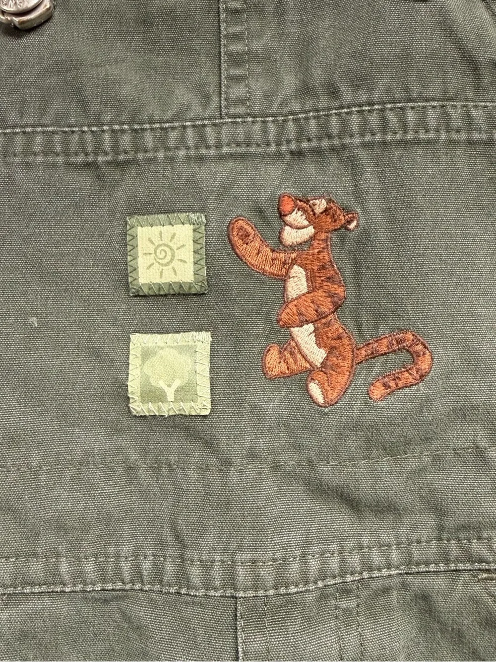 VINTAGE olive Green Winnie the Pooh Embroidered Kids Overalls